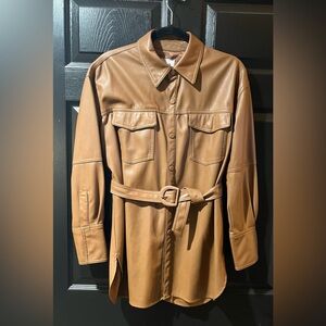 Zara Faux Leather Belted Shirt Jacket